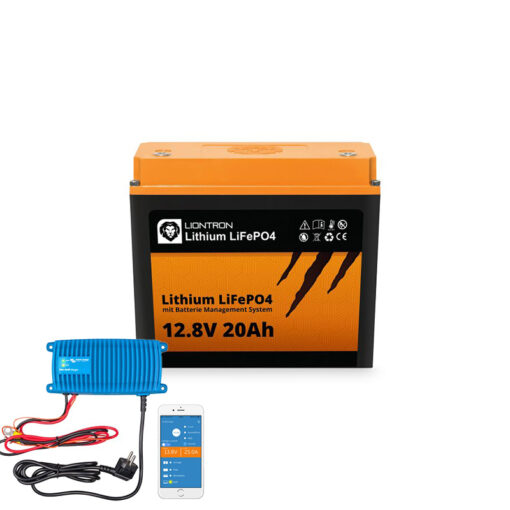 LIONTRON LiFePO4 12,8V 20Ah LX mit BMS - IP65 inkl. Victron Blue Smart IP65 Ladegerät 12/5