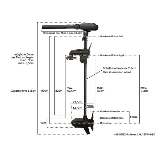 Haswing Protruar 1.0 mit 600 Watt / 12 Volt / 65 lbs Elektro-Aussenborder Langschaft