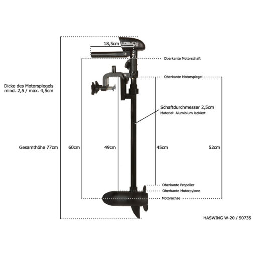 Haswing W-20 / 200W 12V Elektro-Außenborder für Kajaks