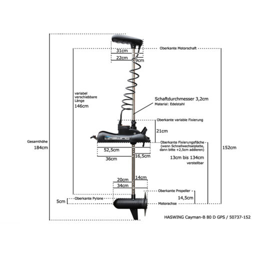 Haswing Cayman-B 80 D GPS V1.6 Elektro Bugmotor  / 1080W 24V / fernsteuerbar / 152cm Schaft